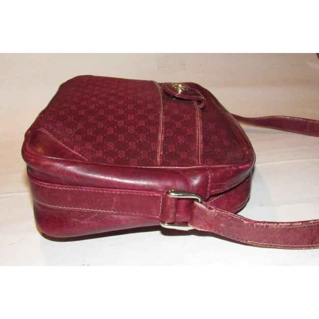 Gucci Vintage Gg Burgundy Small G Logo Canvas And Burgundy Leather