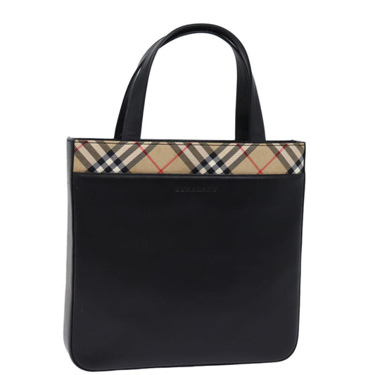 Luxury Burberry Nova Check Hand Bag Nylon Leather Beige Black Auth 78540