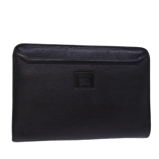 Luxury BurberrySs Clutch Bag Leather Black Auth 78604