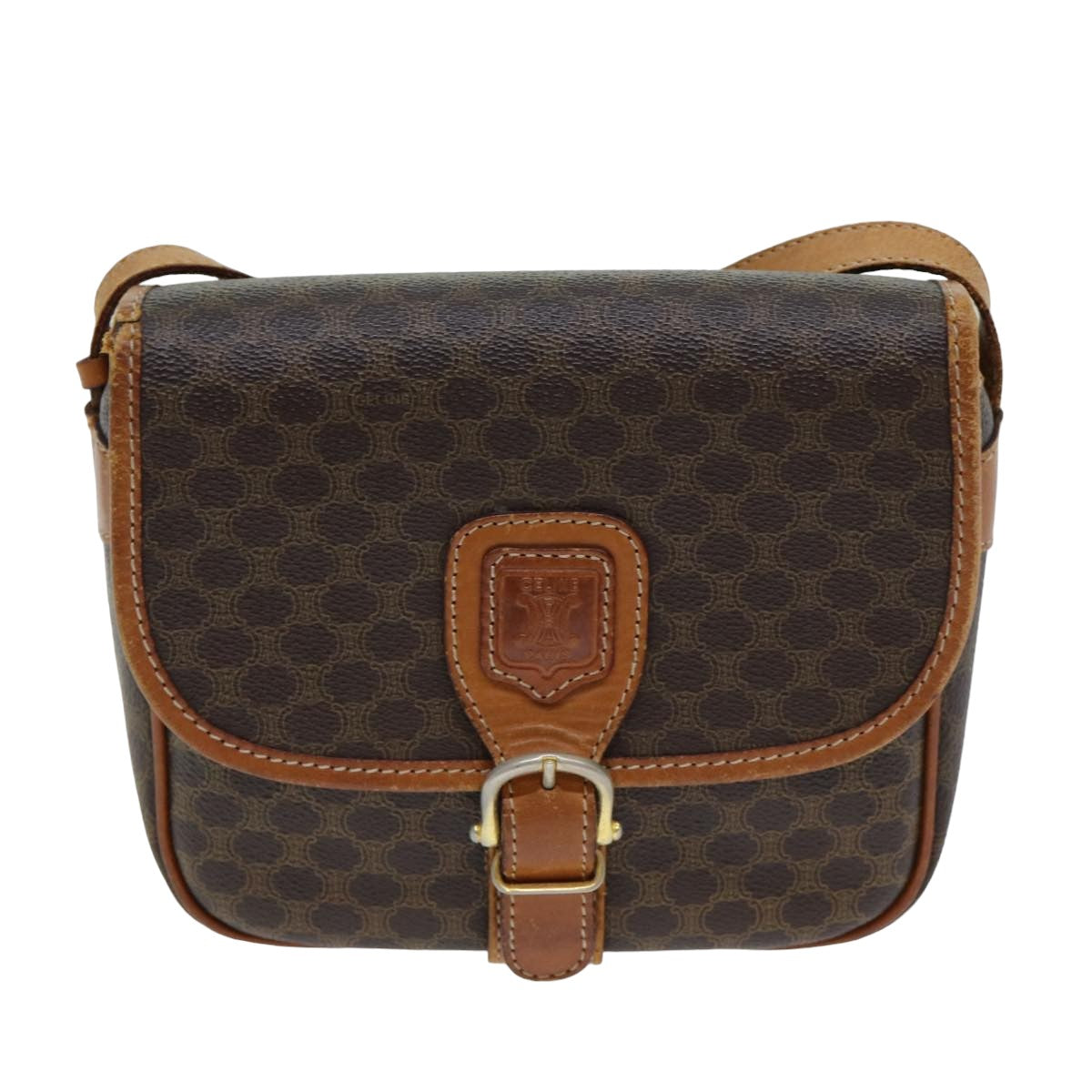 Luxury CELINE Macadam Canvas Shoulder Bag PVC Leather Brown  78765
