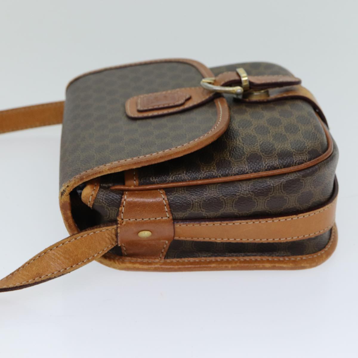 Luxury CELINE Macadam Canvas Shoulder Bag PVC Leather Brown  78765