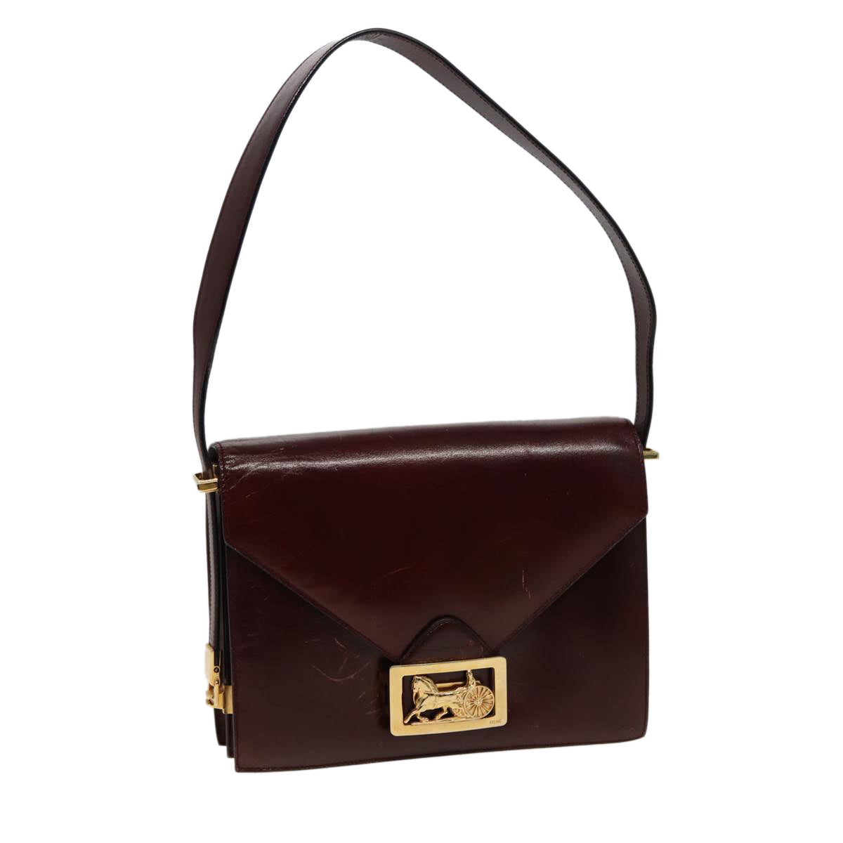 Luxury CELINE Shoulder Bag Leather Wine Red  78766