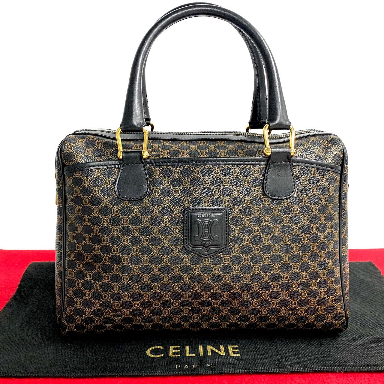 CELINE Handbag Leather, PVC black Macadam Blason Triomphe Pattern Women(Unisex)