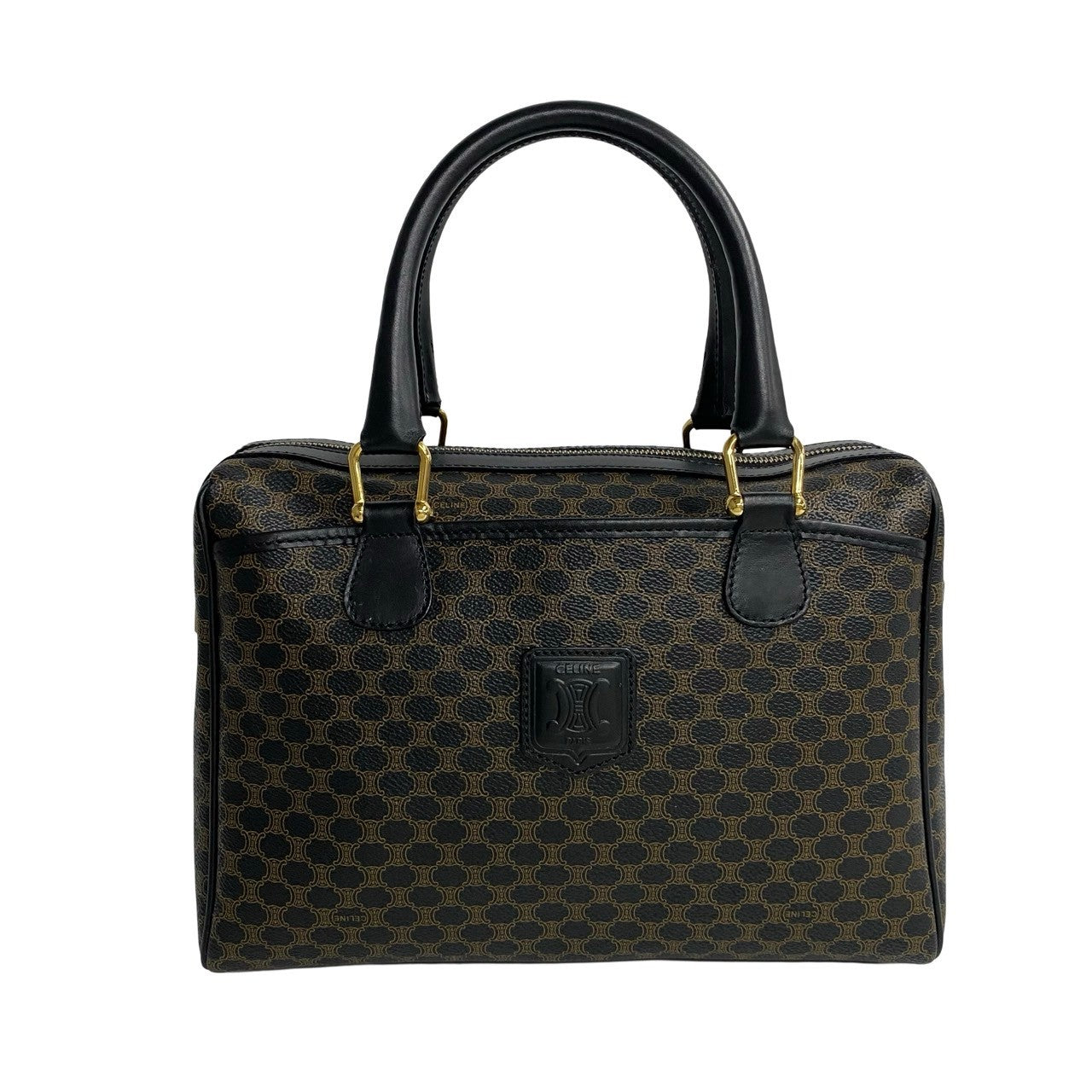 CELINE Handbag Leather, PVC black Macadam Blason Triomphe Pattern Women(Unisex)