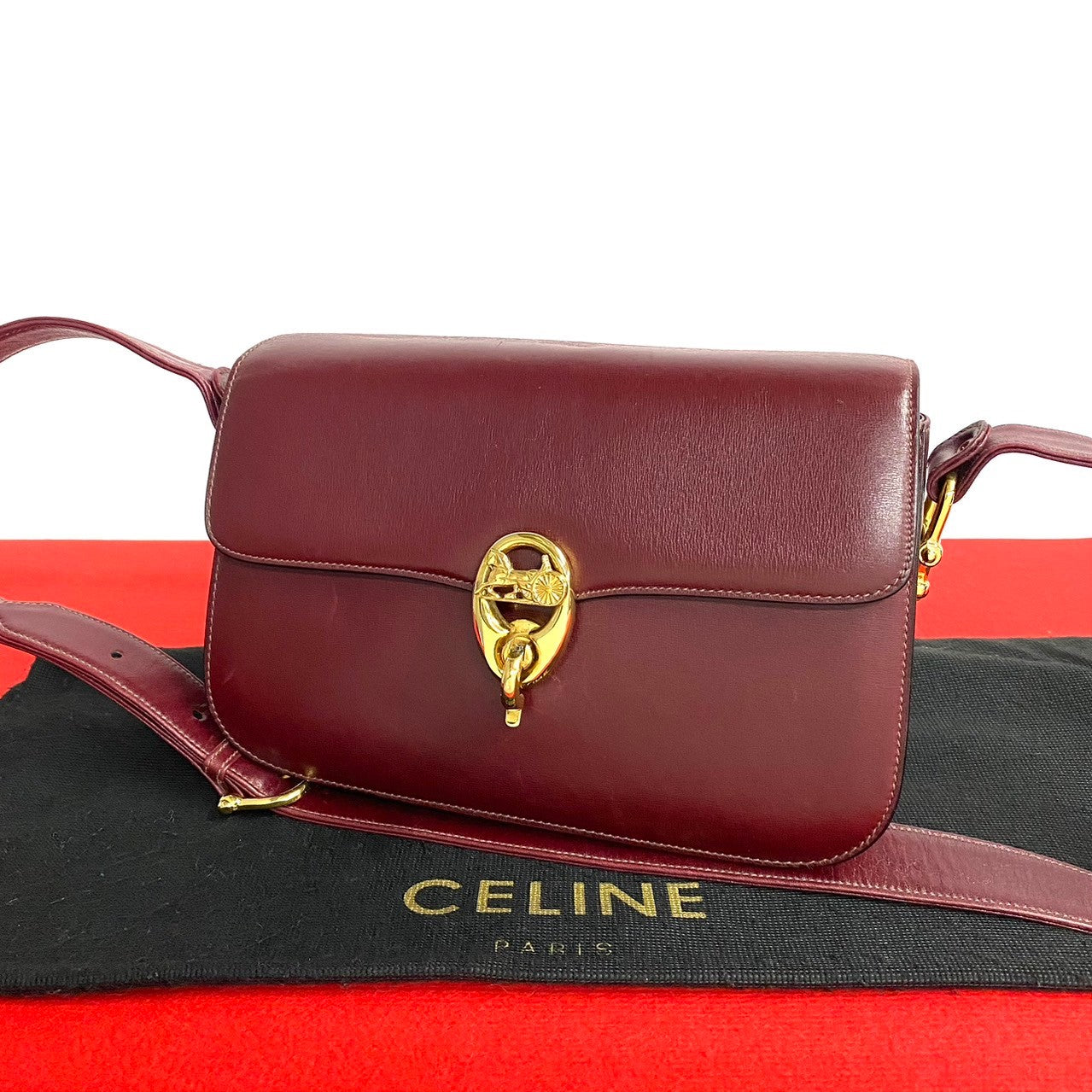 CELINE Shoulder Bag Calfskin, Leather wine-red Carriage Metal Women