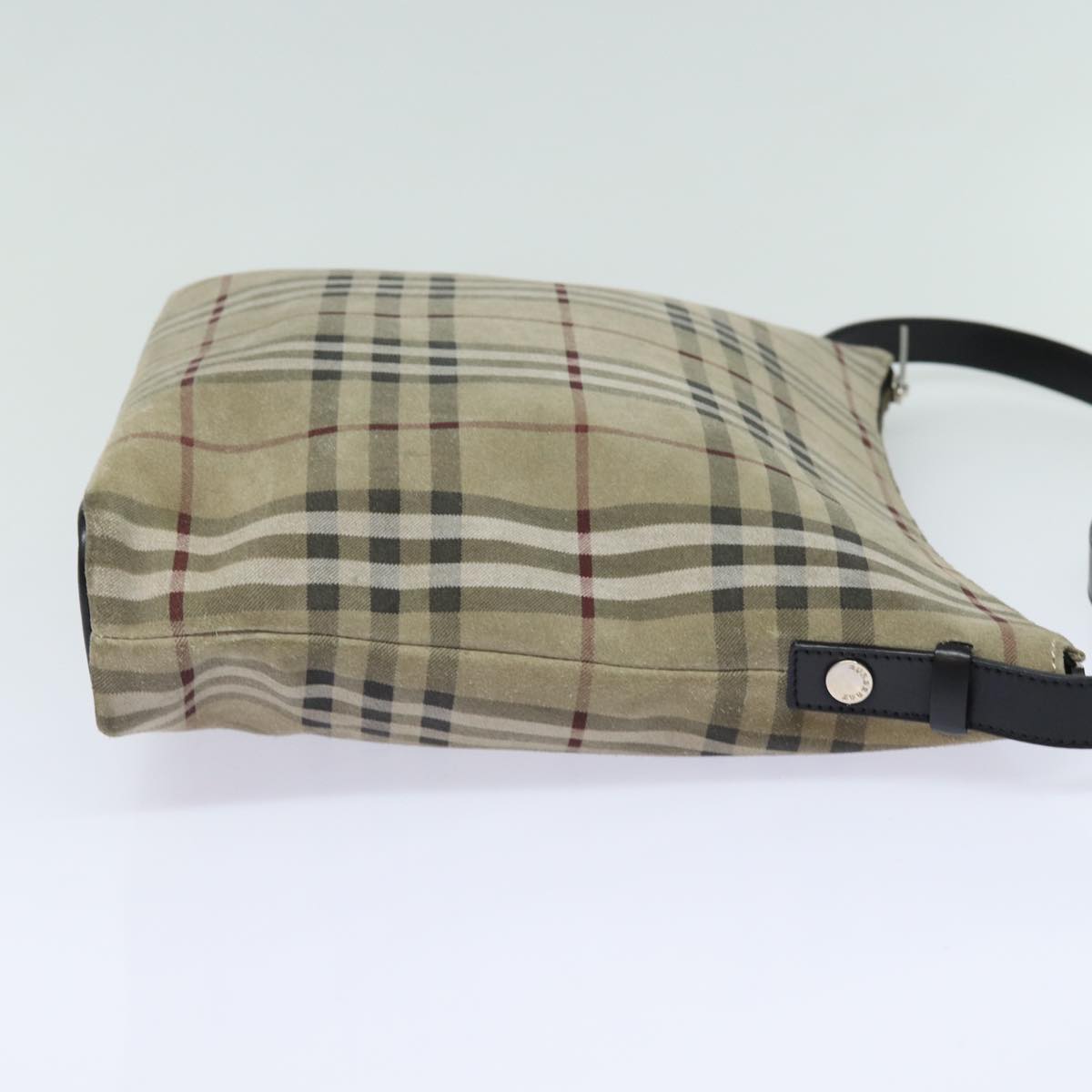 Luxury Burberry Nova Check Shoulder Bag Suede Beige Black Auth 78849