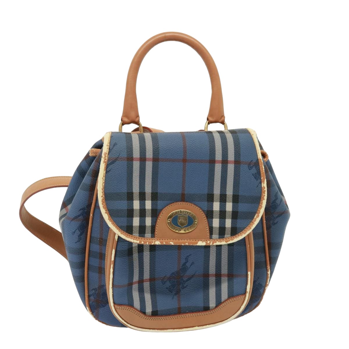 Luxury BurberrySs Nova Check Shoulder Bag PVC Leather Blue Auth 78851