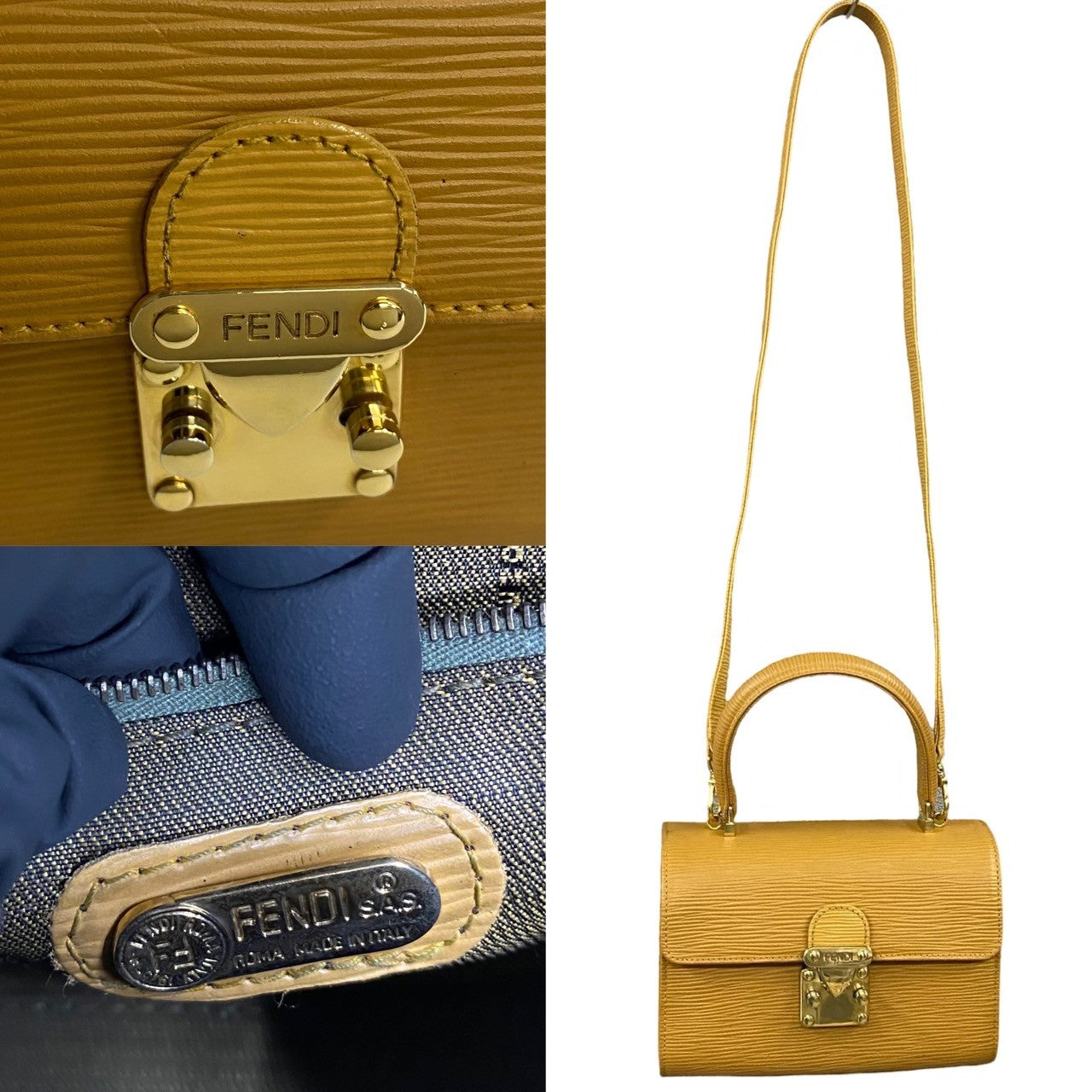 FENDI Shoulder Bag Epi Leather yellow logo Metal Women