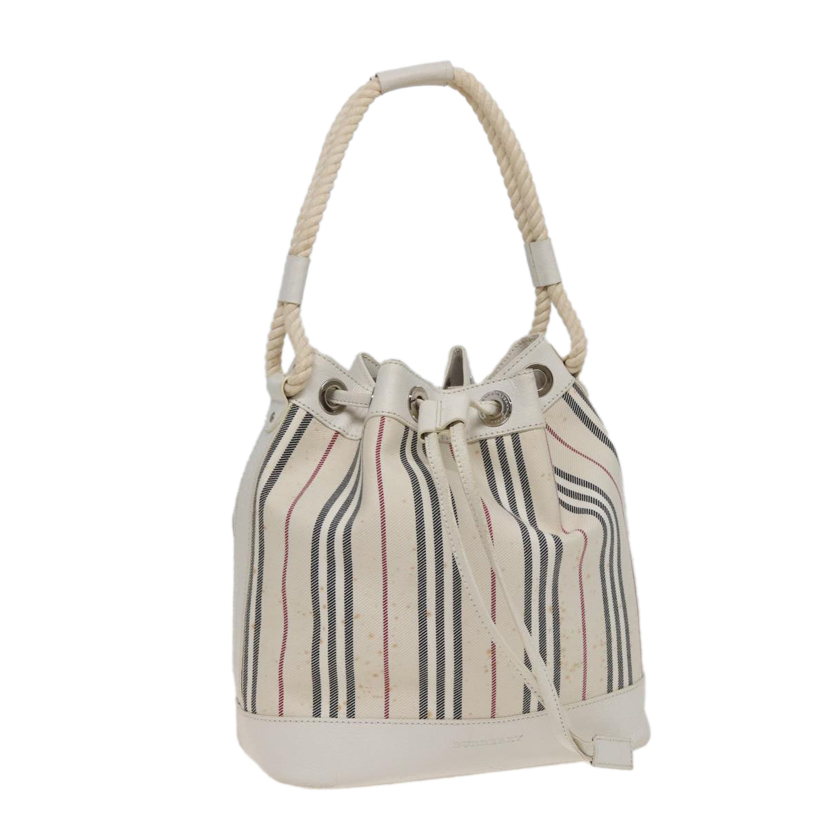 Luxury Burberry Shoulder Bag Canvas Leather White Auth 78965
