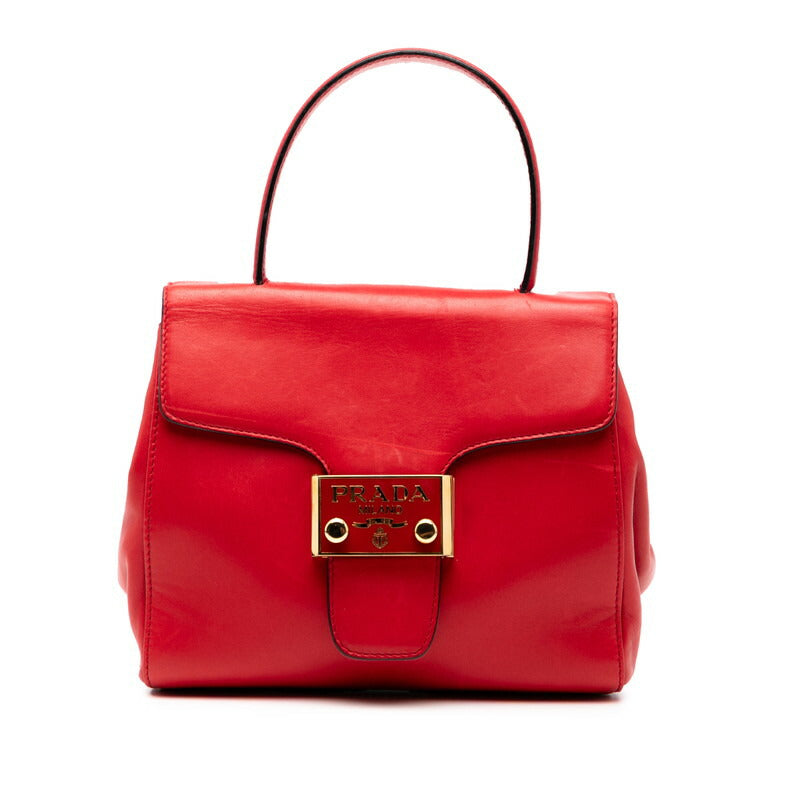 Prada Logo Plate Leather Handbag