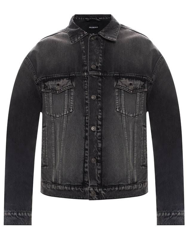 Luxury Balenciaga Trending 2026 Notre Dame Print Denim Jacket Black