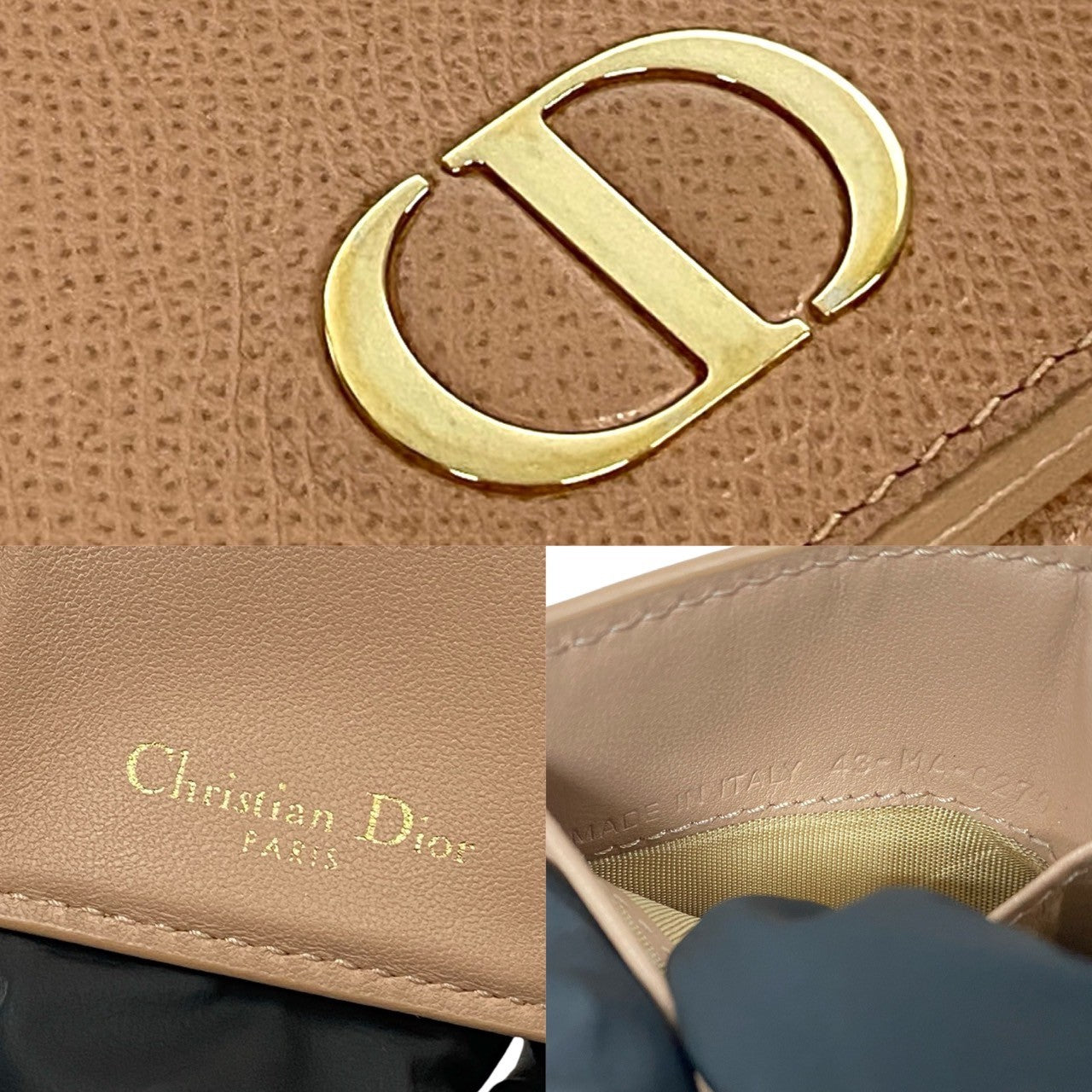 Dior Tri-fold wallet leather pink CD logo Metal Lotus wallet Women