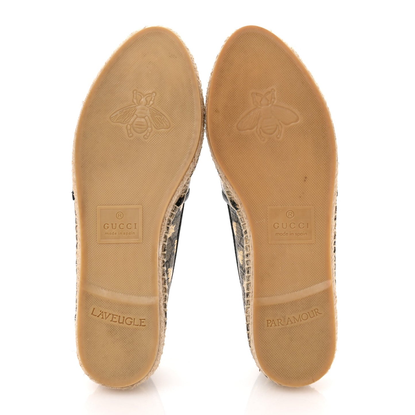 Gucci GG Supreme Monogram Bees Espadrille Flats 38.5 Beige Ebony Oro Black