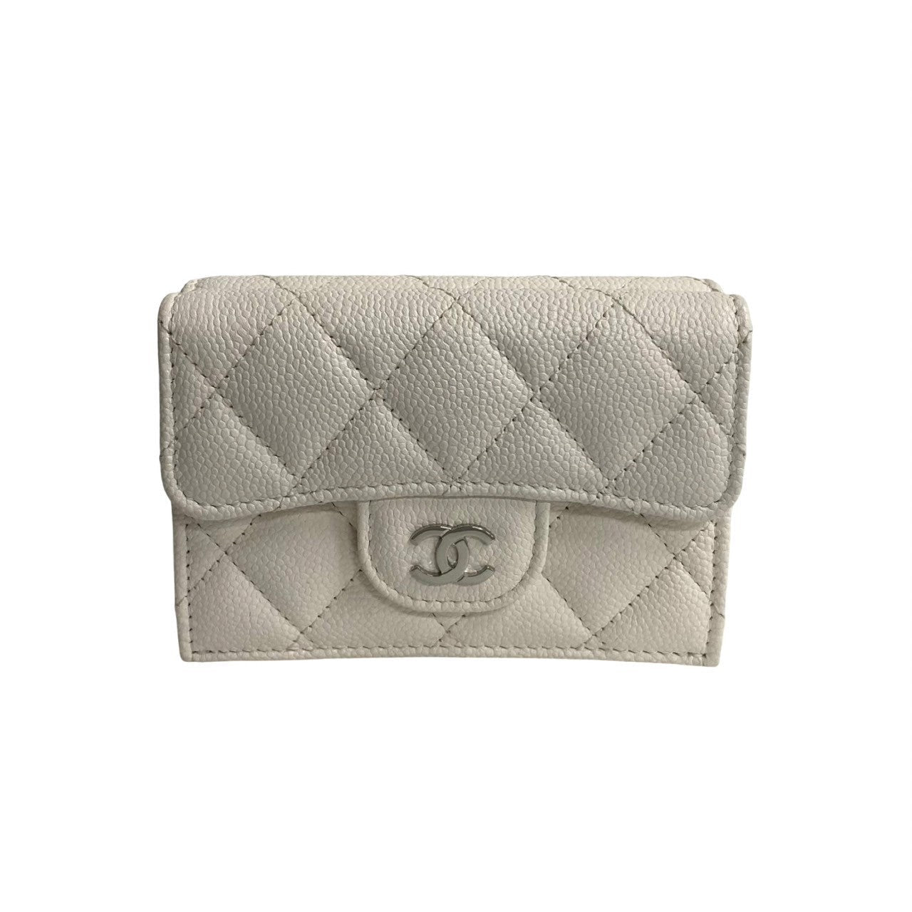 CHANEL Tri-fold wallet Matt caviar skin white COCO Mark Matrasse Women