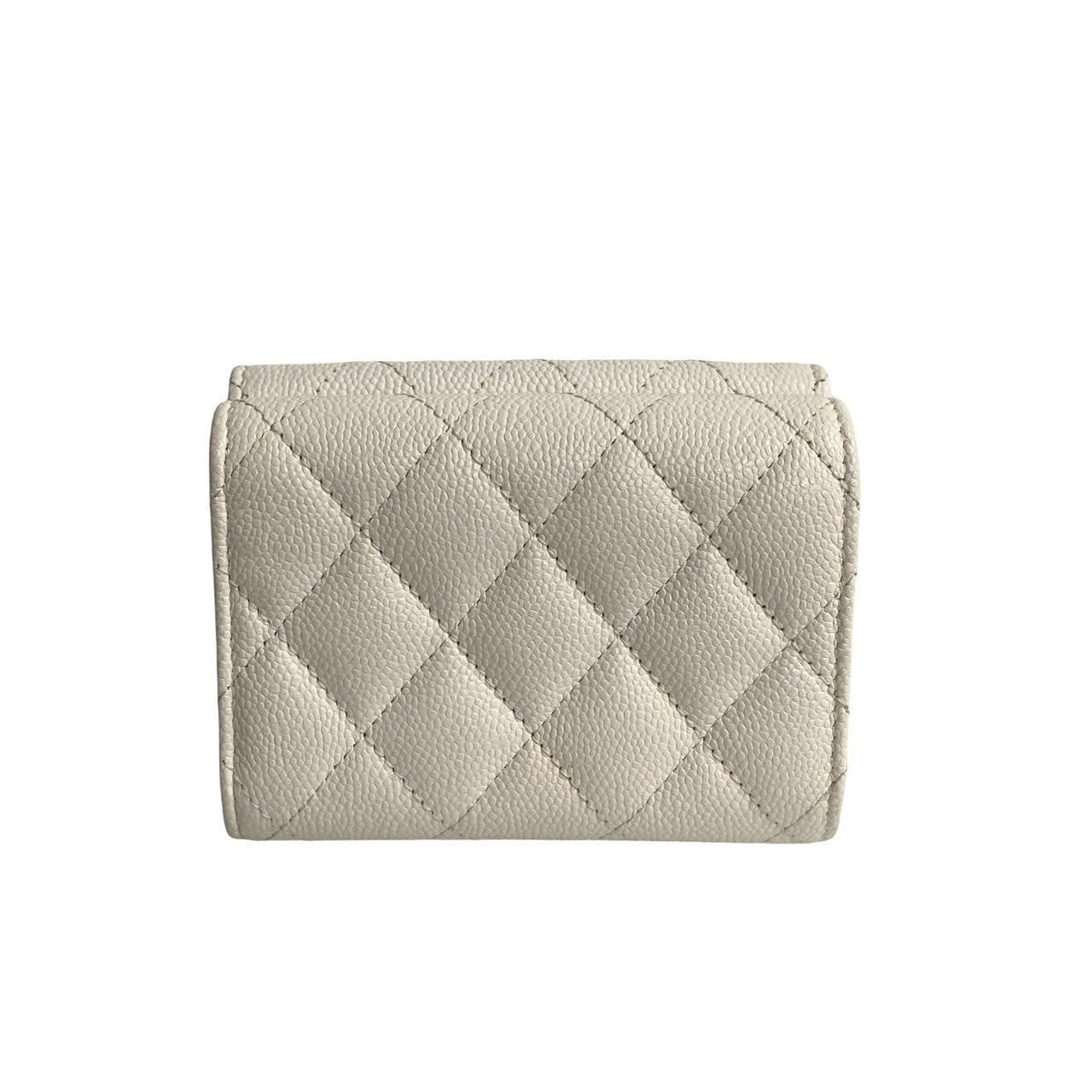 CHANEL Tri-fold wallet Matt caviar skin white COCO Mark Matrasse Women