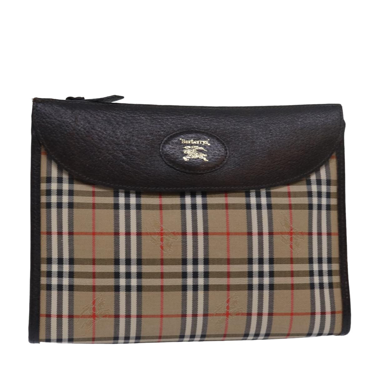 Luxury BurberrySs Nova Check Clutch Bag Canvas Beige Auth 79427