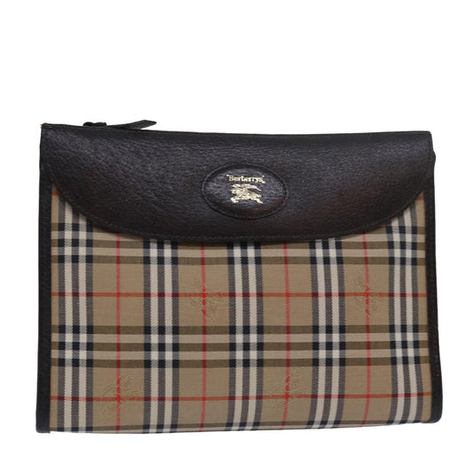 Luxury BurberrySs Nova Check Clutch Bag Canvas Beige Auth 79427