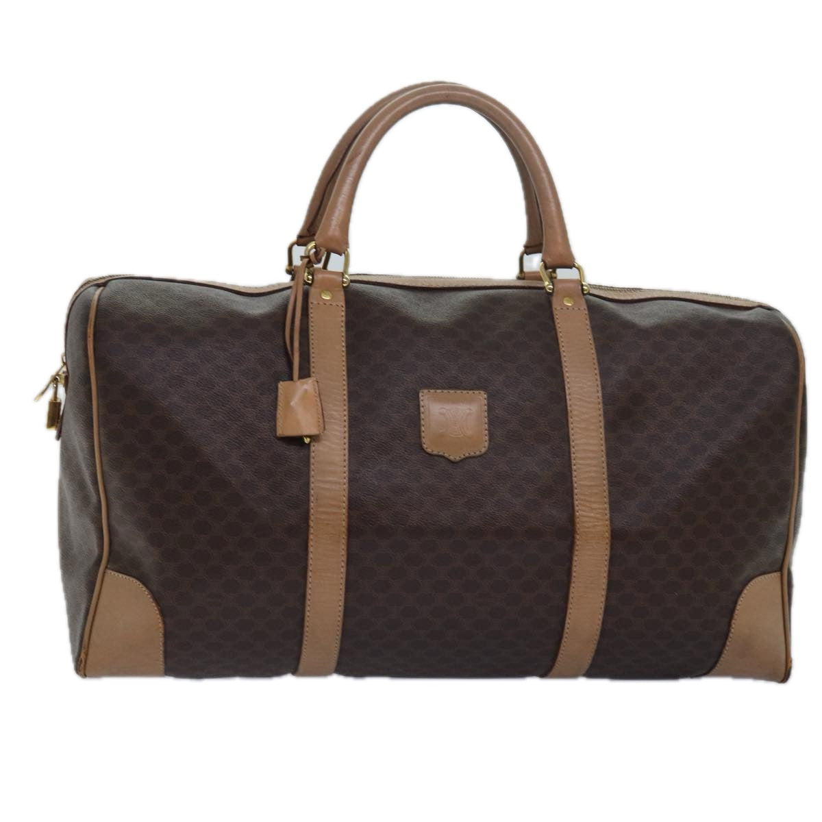 Luxury CELINE Macadam Canvas Boston Bag PVC Leather Brown  79437