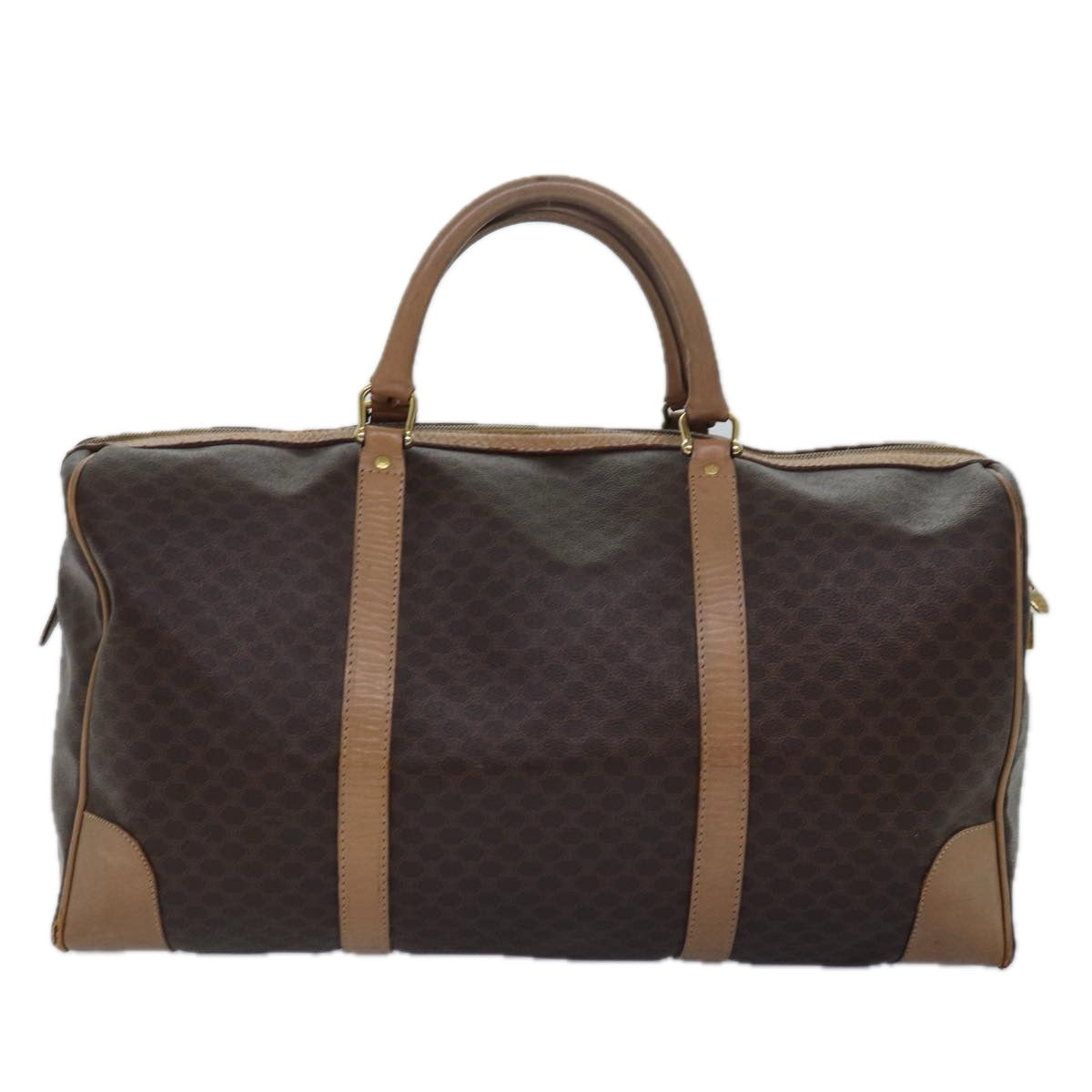 Luxury CELINE Macadam Canvas Boston Bag PVC Leather Brown  79437