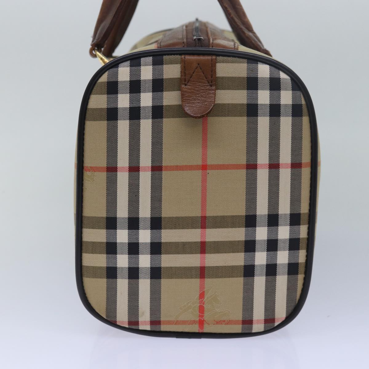 Luxury BurberrySs Nova Check Boston Bag Canvas Beige Auth 79483