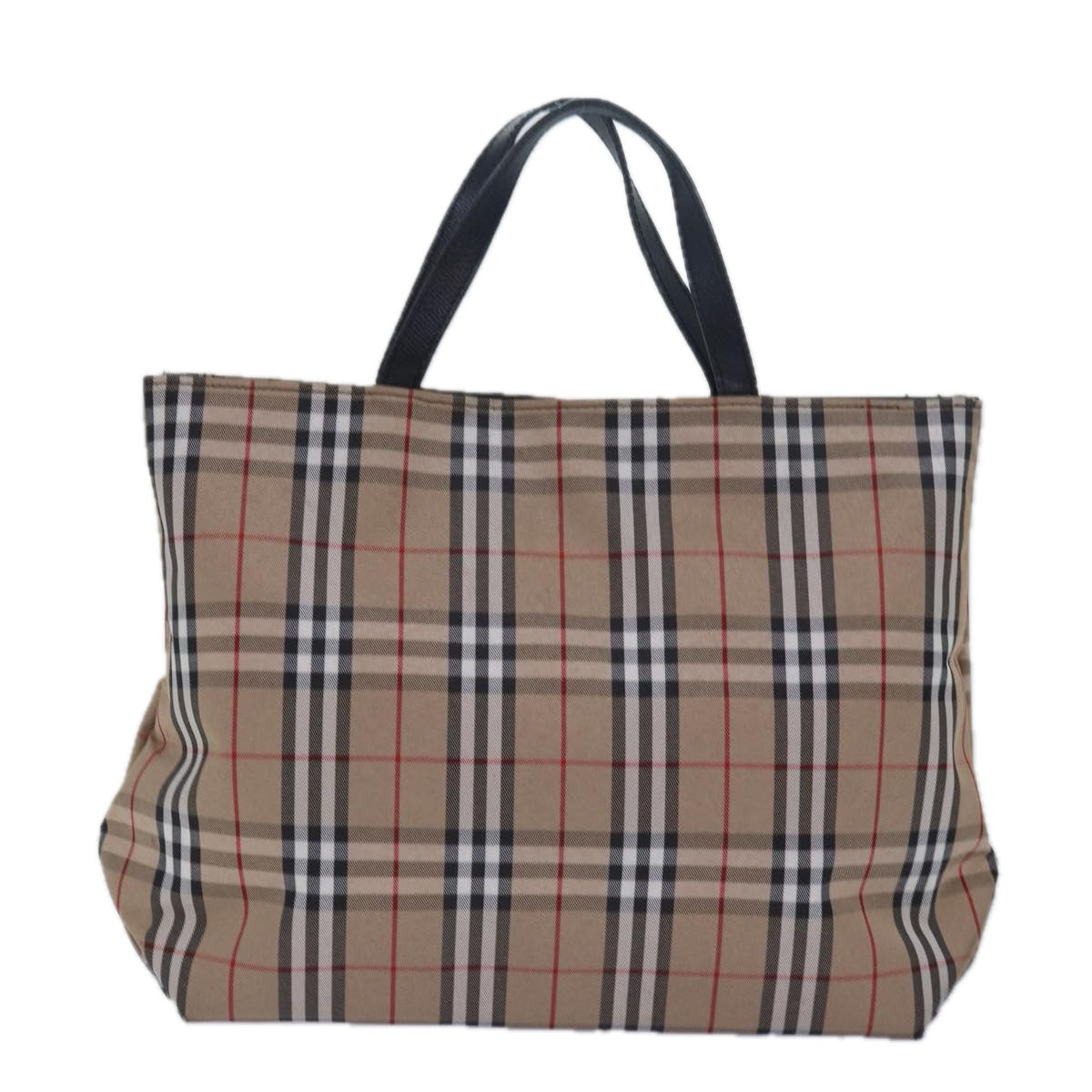 Luxury Burberry Nova Check Hand Bag Nylon Beige Auth 79582