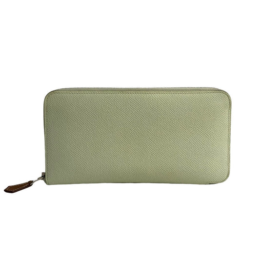 HERMES Bifold Wallet Epsom green Azap long silk in