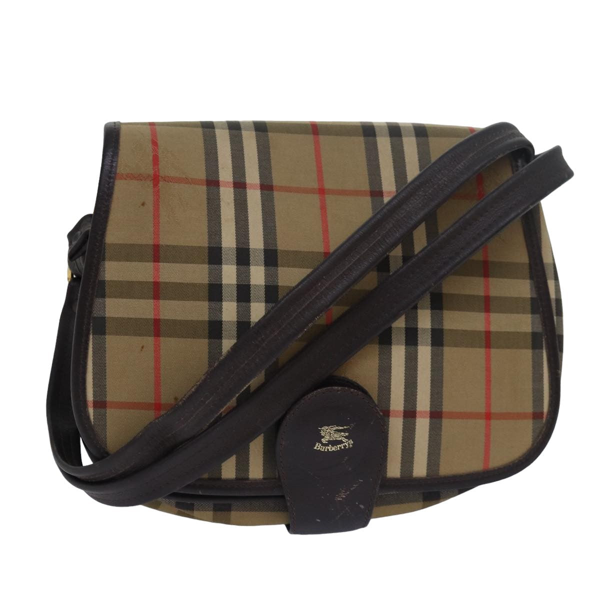 Luxury BurberrySs Nova Check Shoulder Bag Canvas Brown Dark Brown Auth 79633
