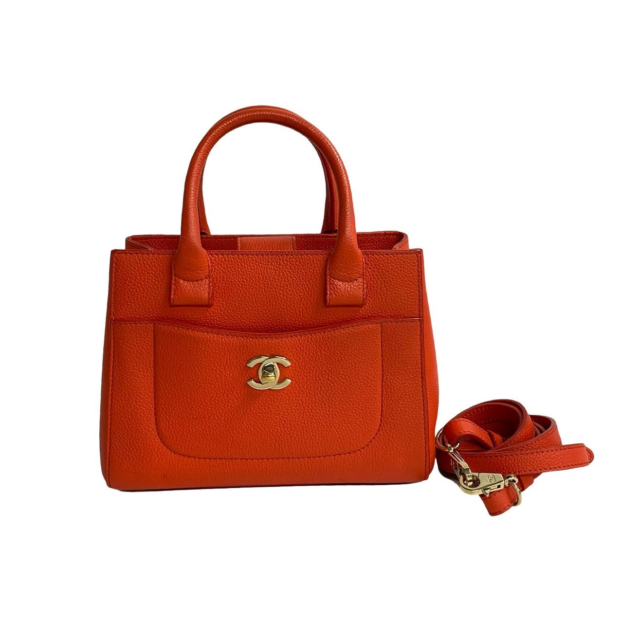 CHANEL Shoulder Bag Matt caviar skin Orange Neo Executive Small Women