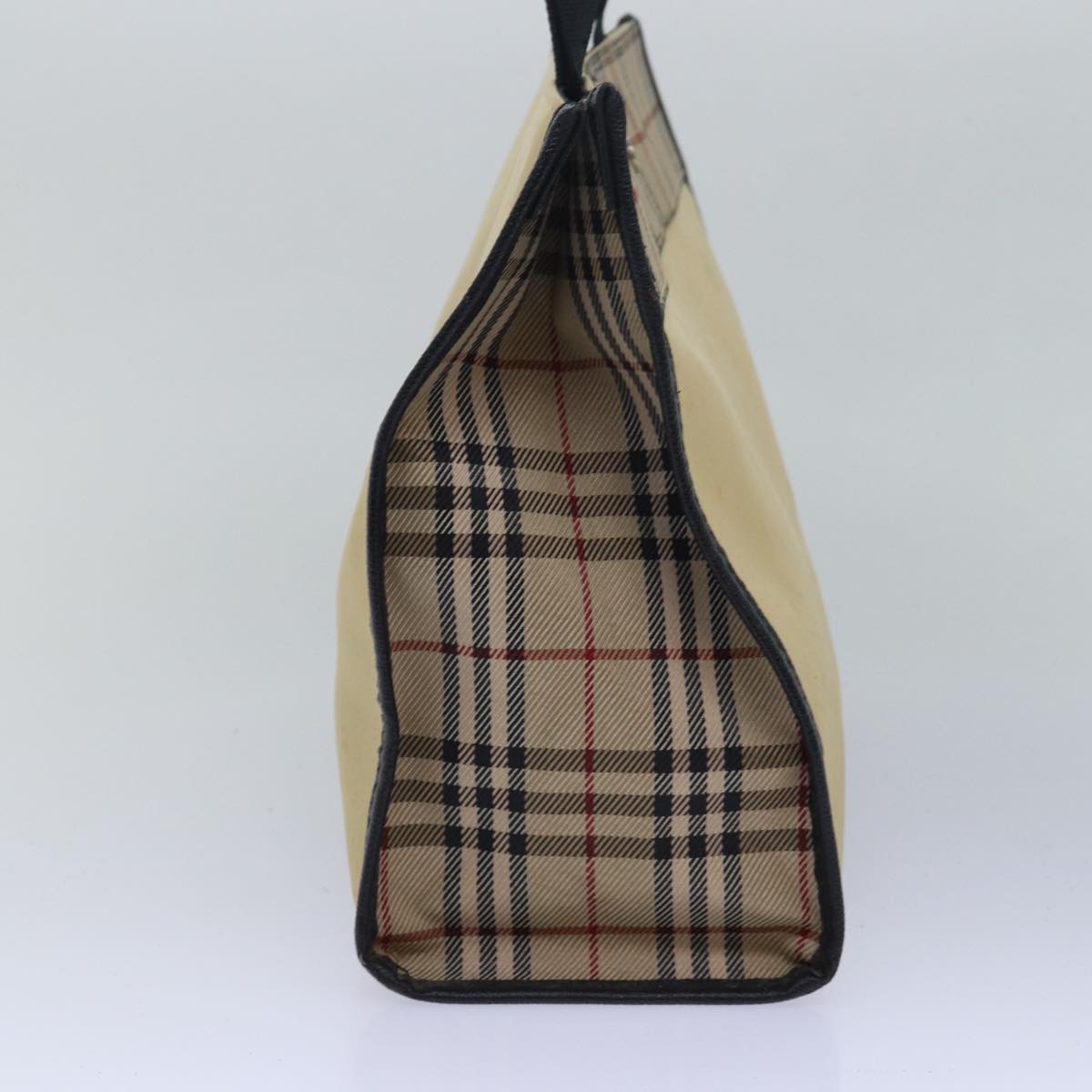 Luxury Burberry Nova Check Hand Bag Nylon 2Set Beige Black Auth 79786