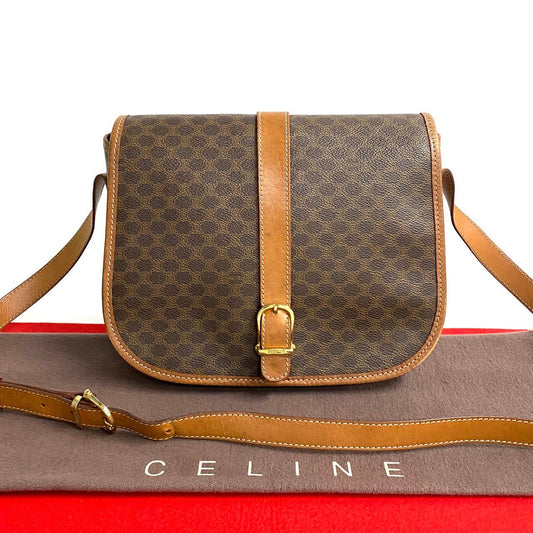 CELINE Shoulder Bag Leather, PVC Brown Macadam Blason Triomphe Pattern mens