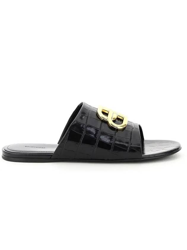 Luxury Balenciaga Trending 2026 Gold BB Logo Oval Slippers Black