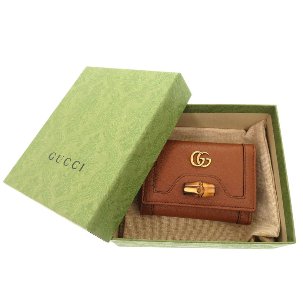 GUCCI Tri-fold wallet 658633 leather Brown Bamboo Medium
