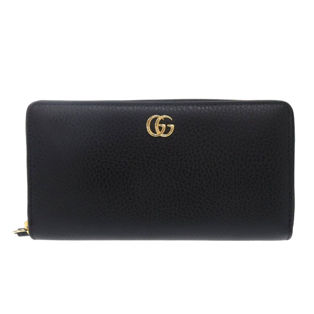 GUCCI Long Wallet Purse 456117 leather black GG Marmont