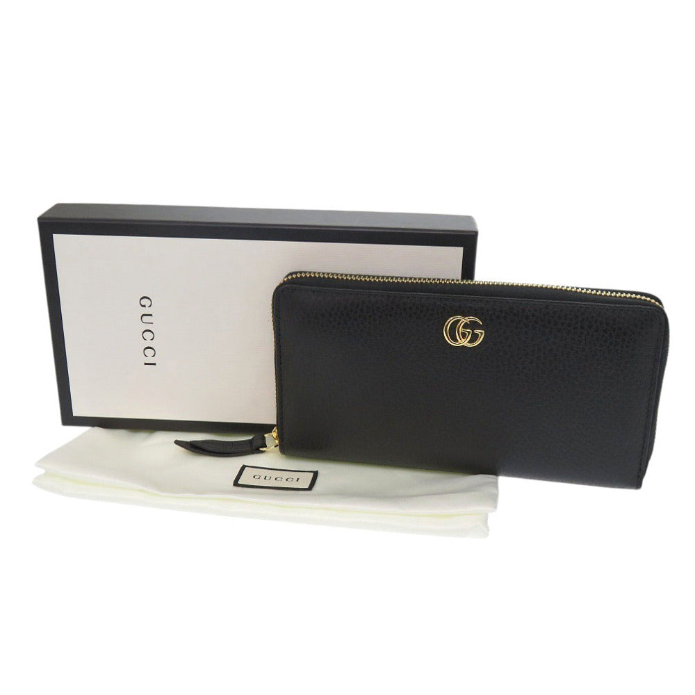 GUCCI Long Wallet Purse 456117 leather black GG Marmont