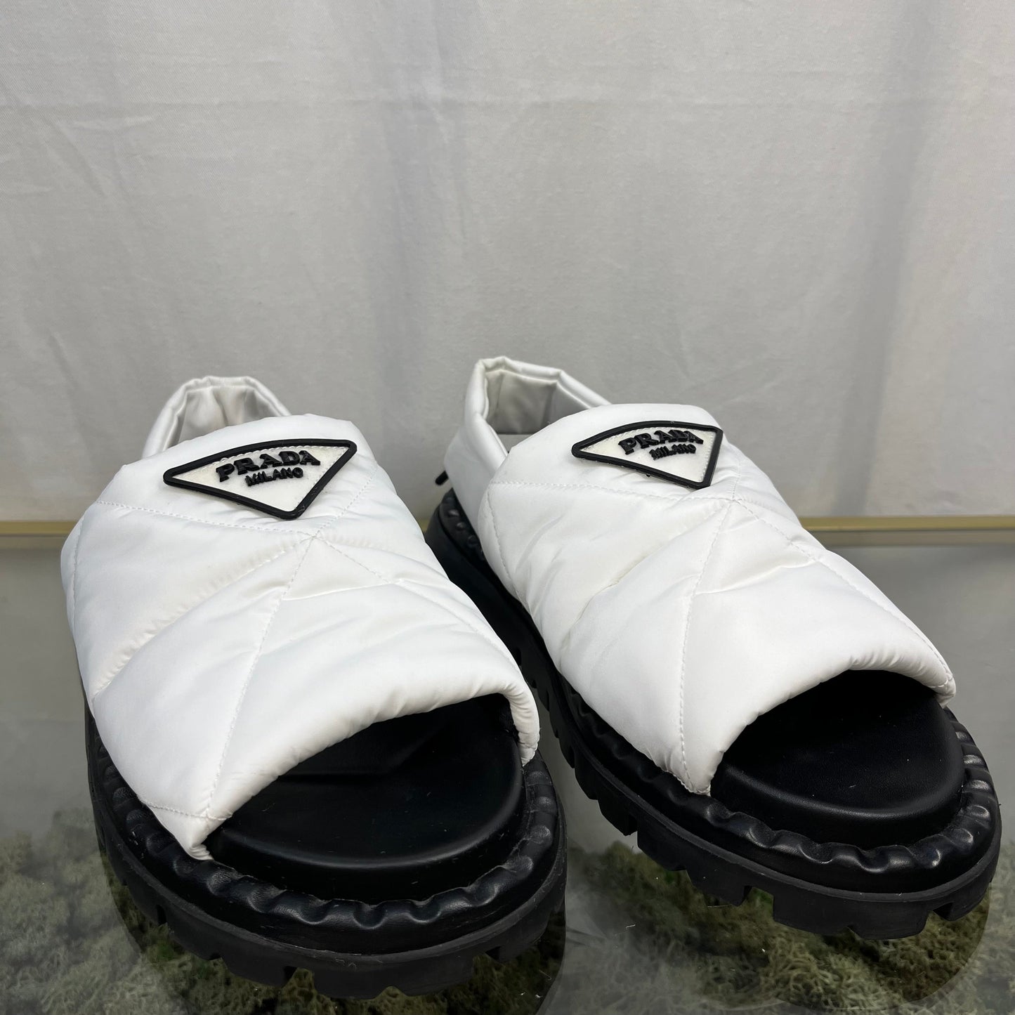 PRADA Padded Nylon White Slingback Sandals SZ 37.5