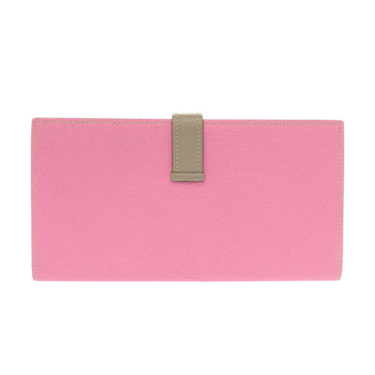 HERMES Long Wallet Purse Shave pink Beansufla Women Used