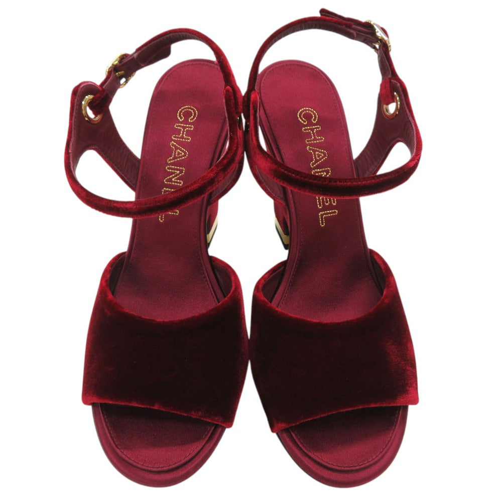 CHANEL Sandals velvet Burgundy Strap chunky heel Women 37 1/2 C