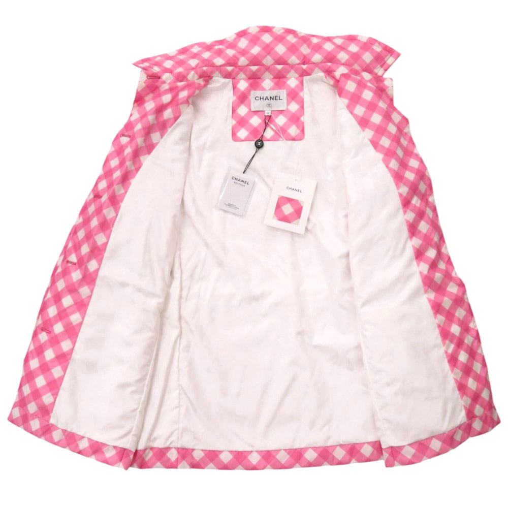 CHANEL Nylon jacket 23C P74093 V65695 Silk, Nylon pink Coat Hoodie Sequins Patch Women 42