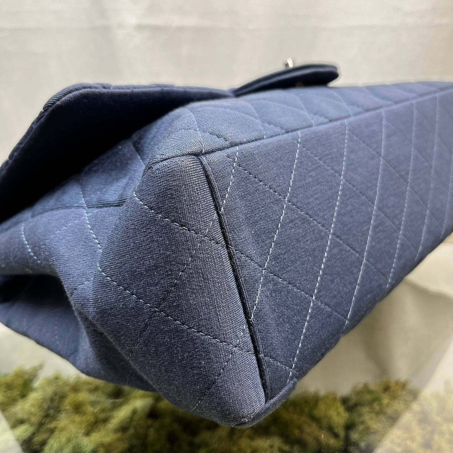 CHANEL Single Flap Jumbo Blue Jersey Shoulder Bag