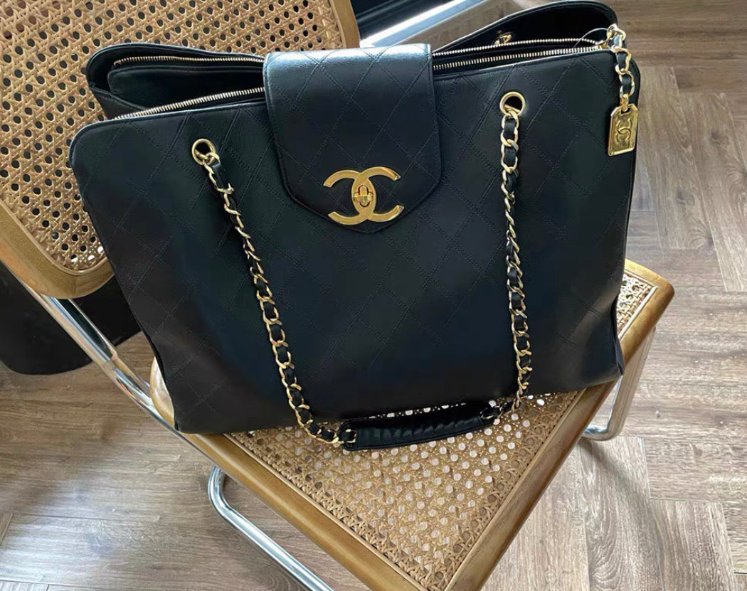 Chanel  Quilted Shopper Lambskin Leather Bag