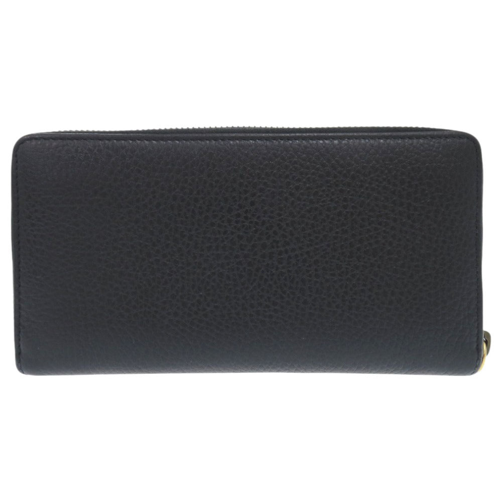 GUCCI Long Wallet Purse 524291 leather black Zip Around GG Marmont Ribbon Women