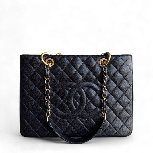 Chanel GST Grand Shopping Tote - Caviar Quilted Grained Calfskin Black Gold Hardware