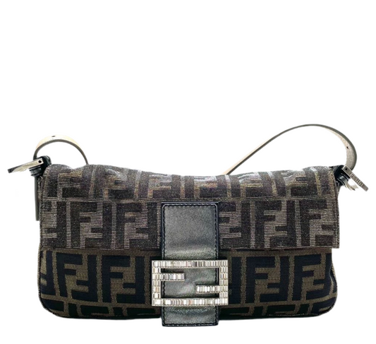 Fendi Baguette Iridescent Brown Zucca Print with Crystal Buckle