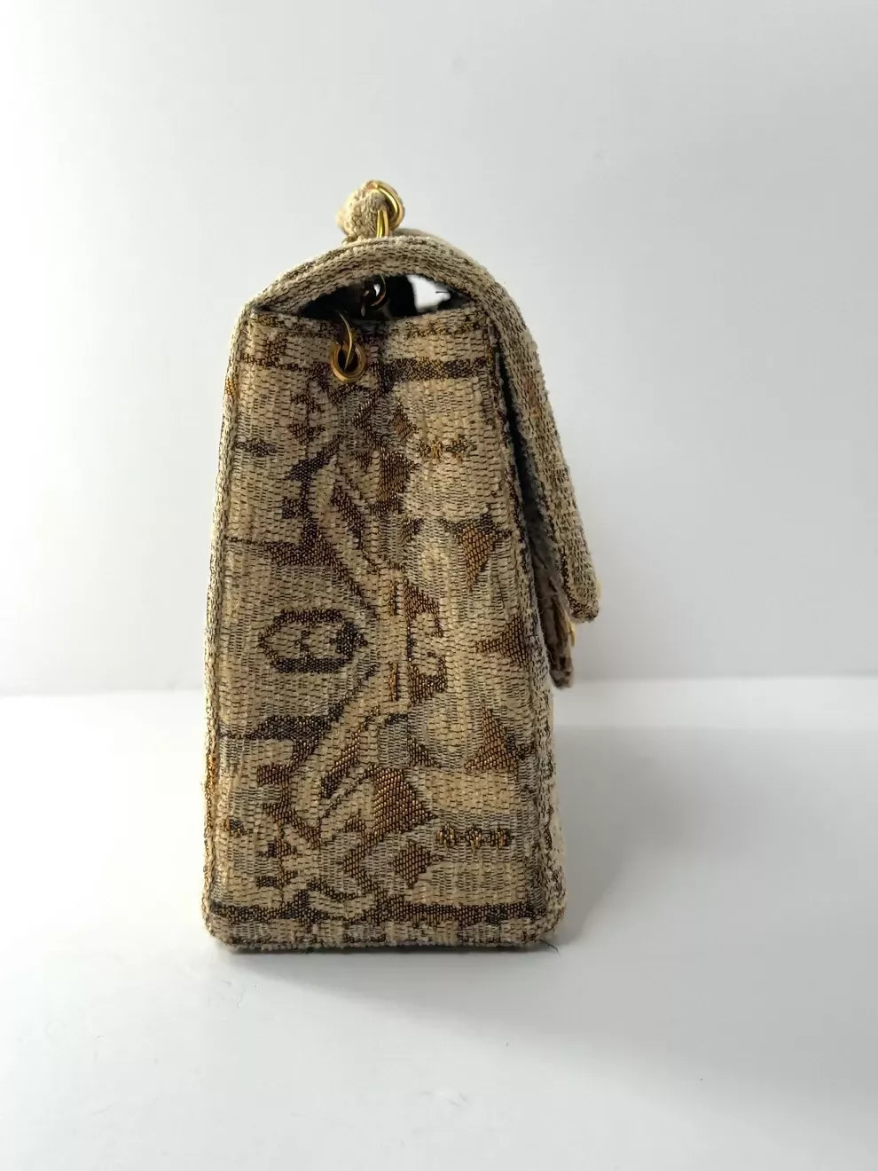 Chanel  1991 Bronze Metallic Brocade Mini Square Flap Bag
