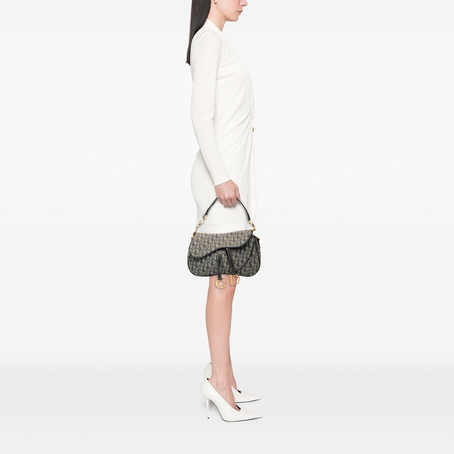 Blue Dior Diorissimo Canvas Double Saddle Bag