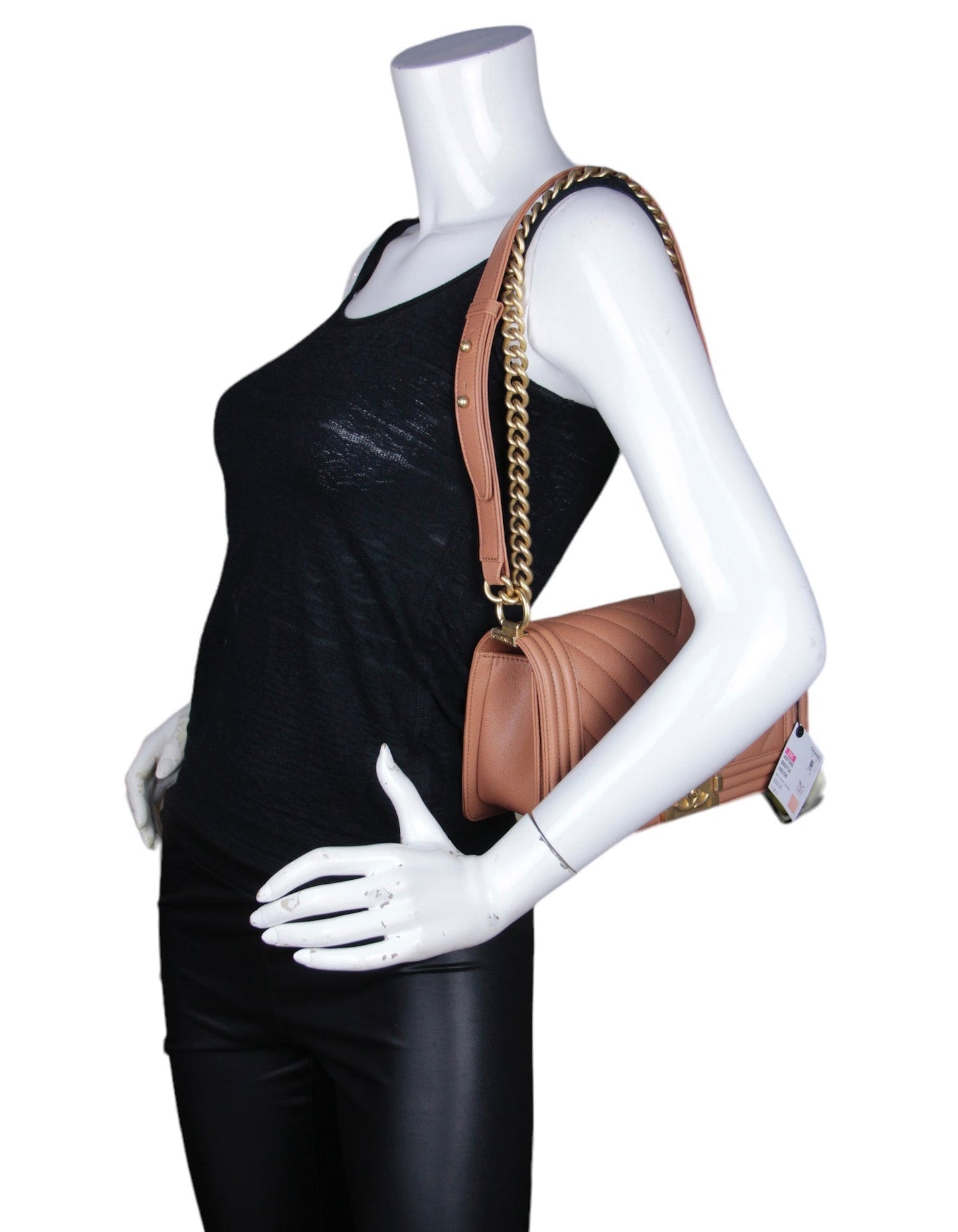Chanel 2023 NWT Tan Caviar Leather Chevron Quilted Medium Boy Bag