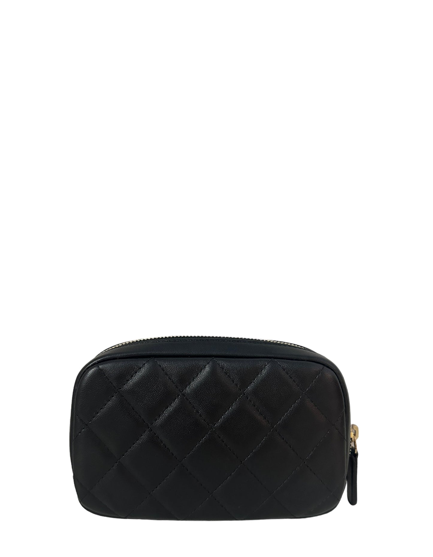 Chanel Black Lambskin Leather Quilted O-Case Pouch Clutch