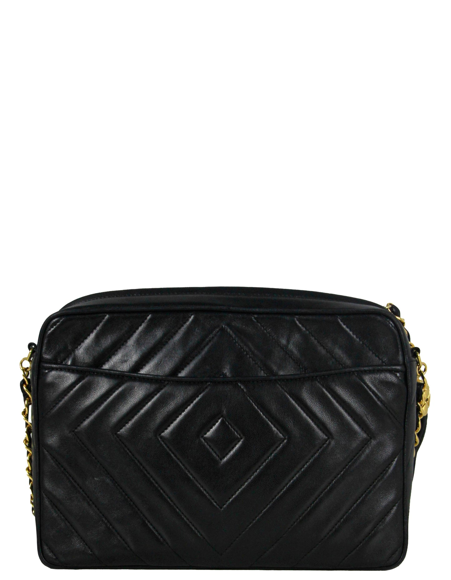 Chanel Black Lambskin Leather Diamond Quilted Camera Bag