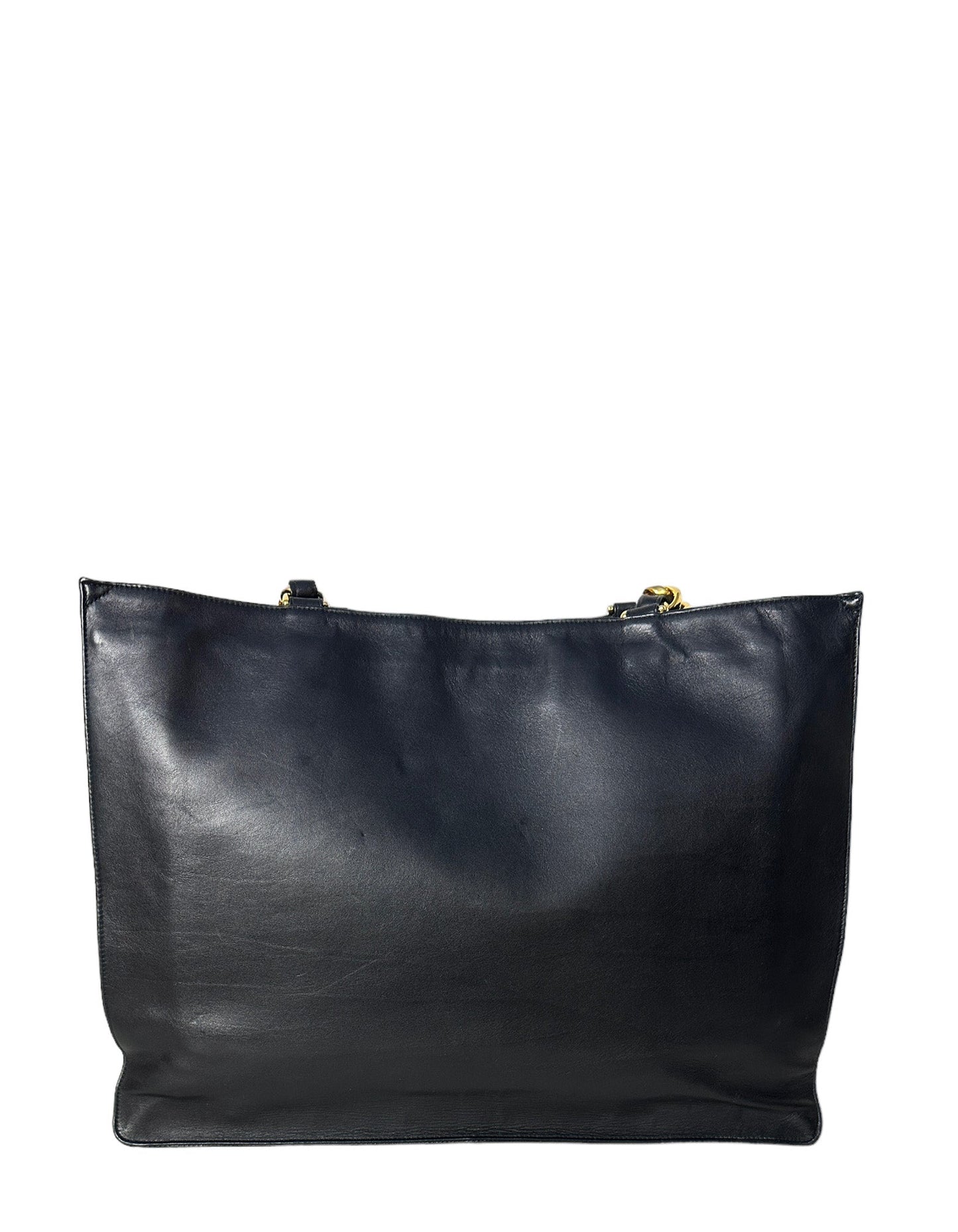 Chanel Black Leather CC Logo Tote
