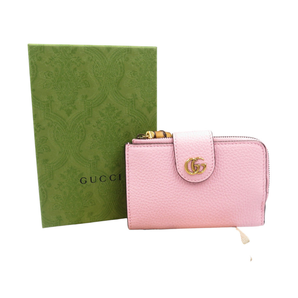 GUCCI Bifold Wallet 739498 leather pink Double G Medium Wallet with Bamboo Women